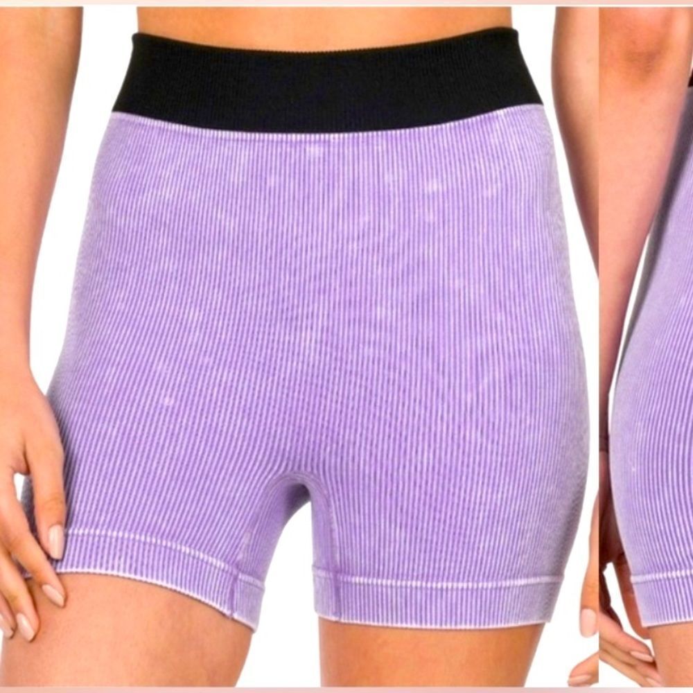 Purple Ribbed Sport Shorts